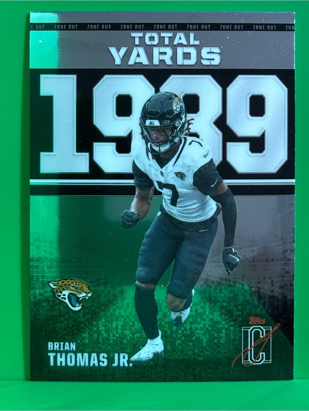 Topps Green and Black Brian Thomas Jr. Zone Out Card Back